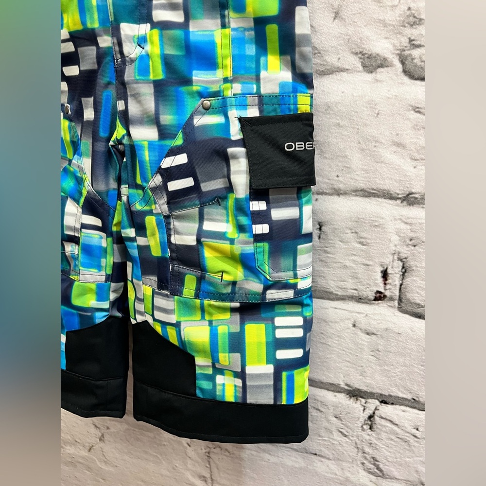 Obermeyer Colorful Patchwork Neon Green Blue Overall Snowsuit Suspenders Snow - Picture 3 of 7